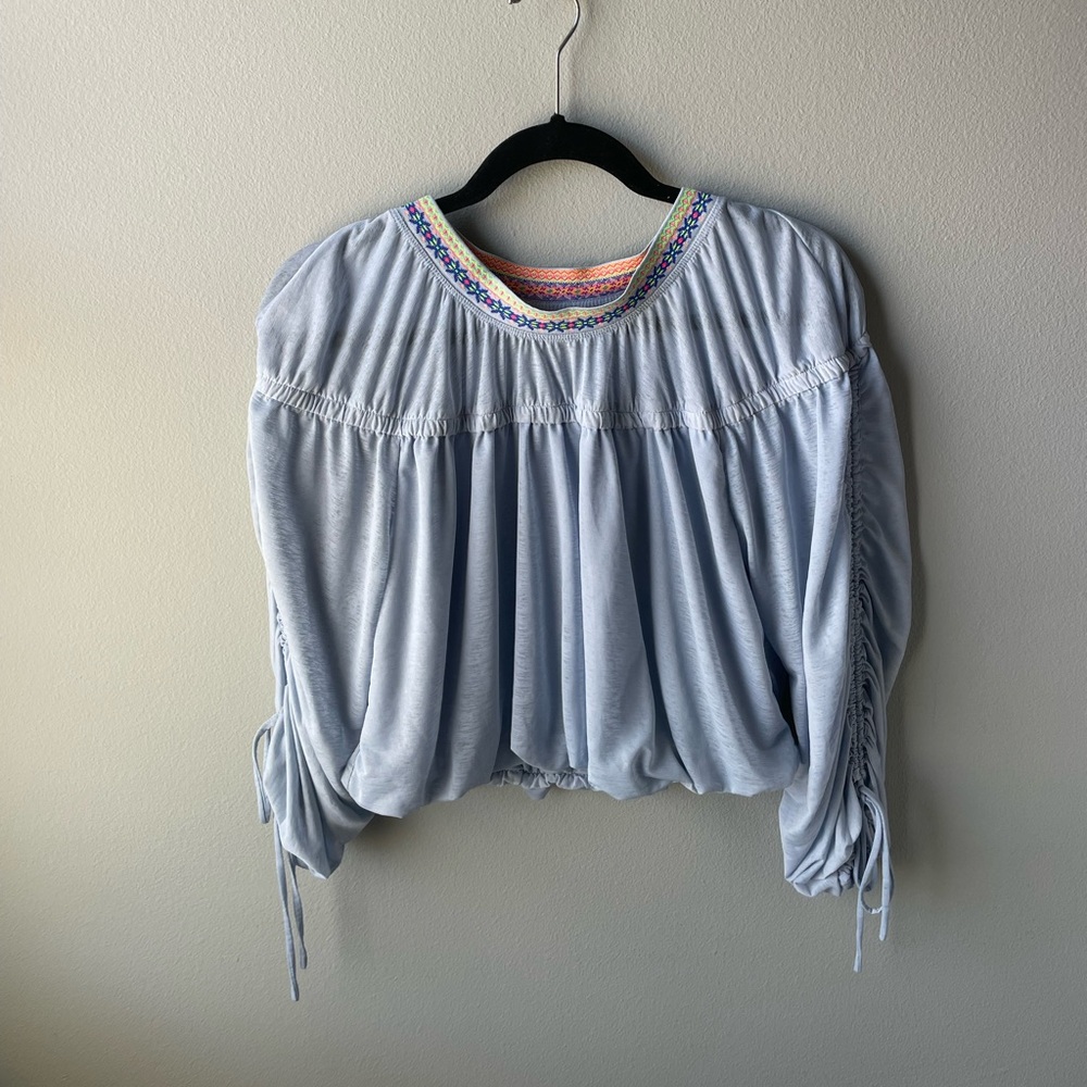 Free People Movement Sun Blissed Top in Blue with Flowy Sleeves